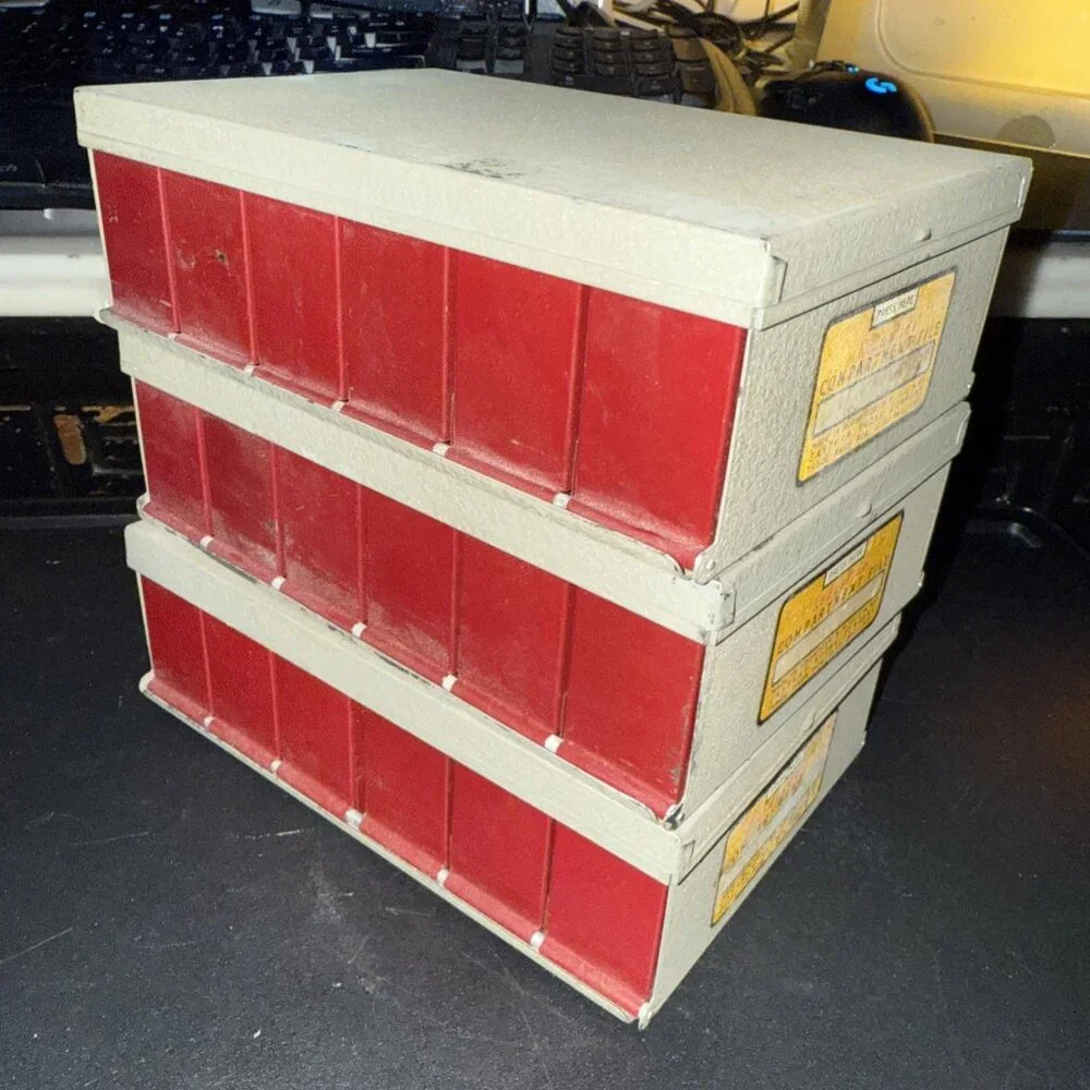 Vintage Kodak Kodaslide Compartment File Red Slide Storage Tip-Out 10 Metal Box